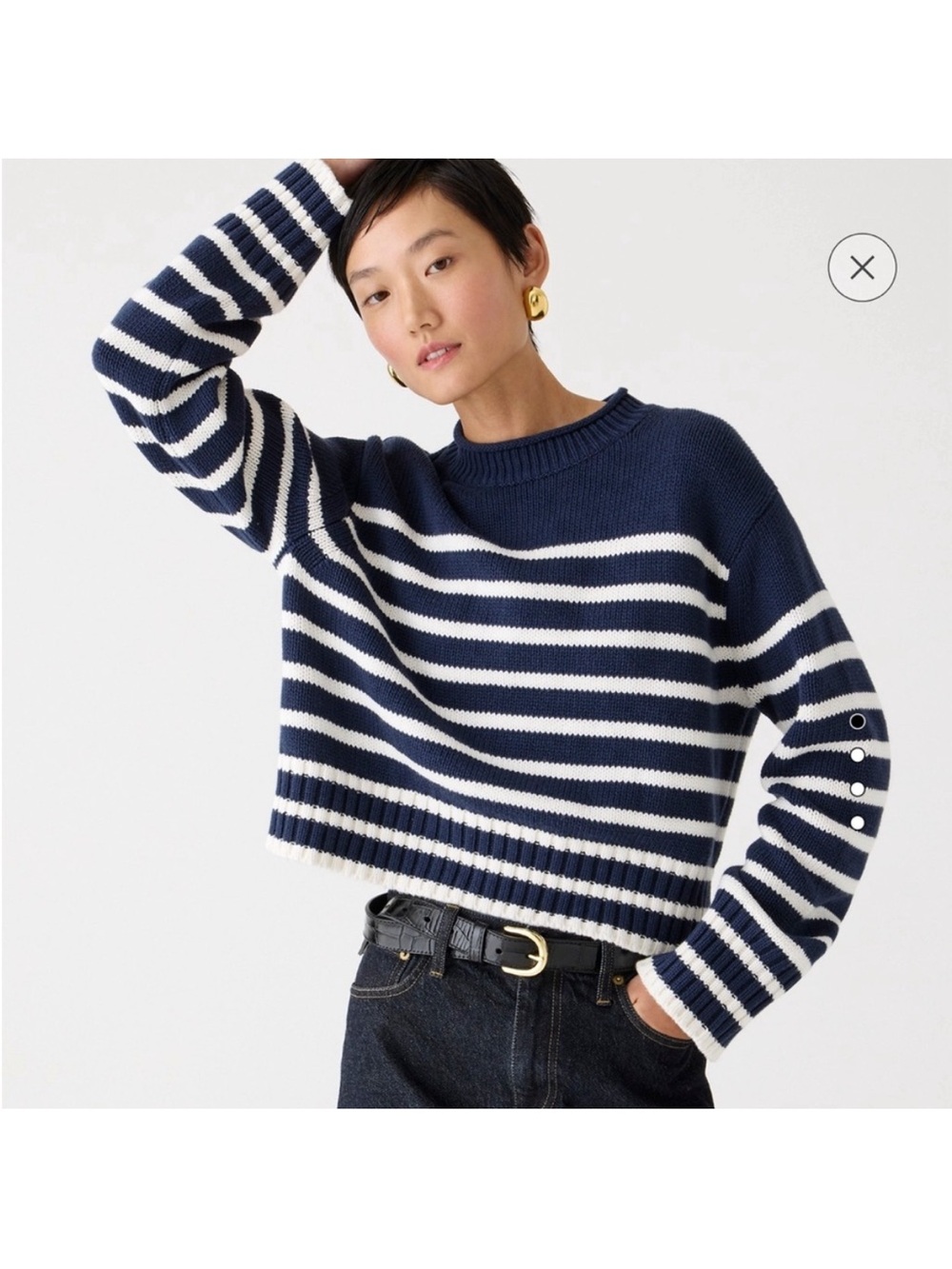 J. Crew Heritage Cotton Rollneck Sweater in Navy White stripe Size Small